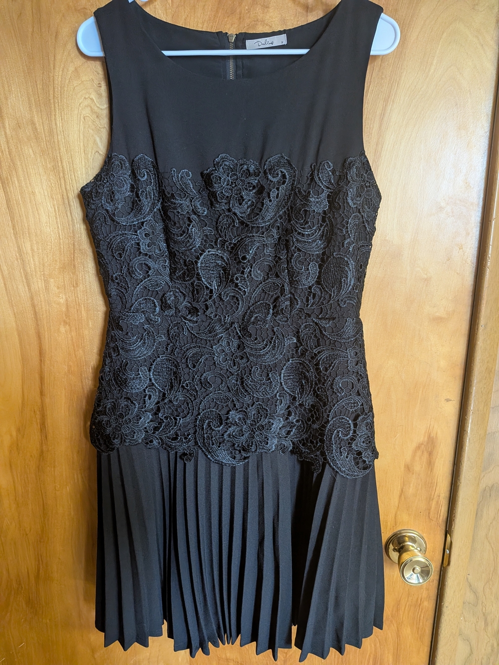 Anthropologie Black Lace Appliqué Pleated Midi Dress